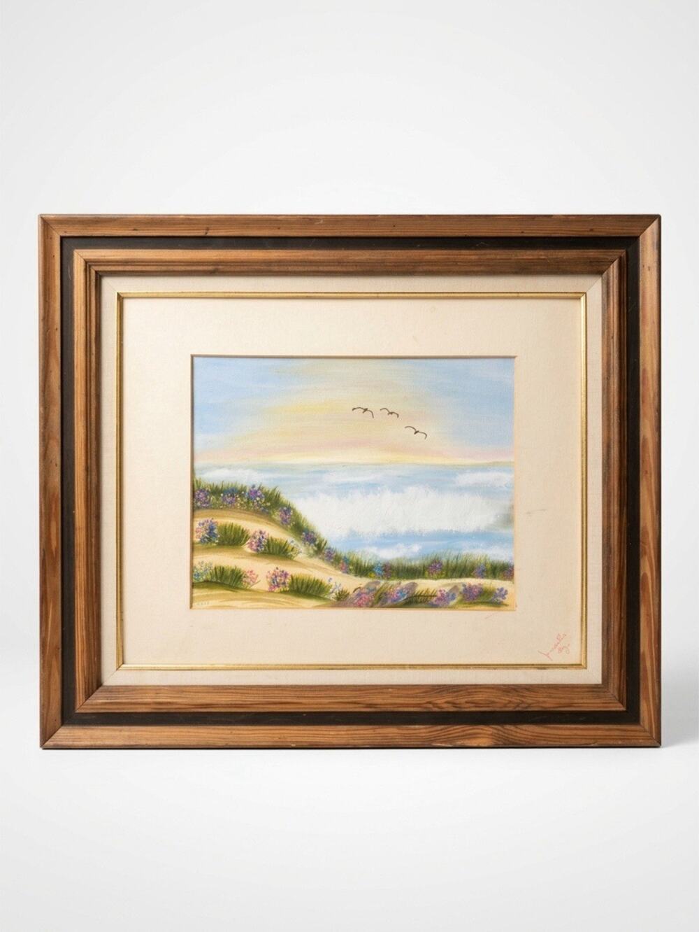 VTG 1974s Original Coastal Seascape Nautical Canvas Oil Painting Signed Framed